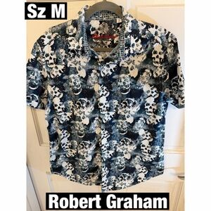 Robert Graham Navy and White Skull Pattern Shirt Sz M New no tags